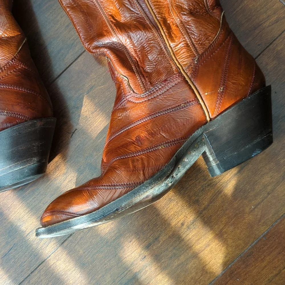 Vintage Hondo Brown Boots Exotic Eel Skin Woman's 7 - Picture 5 of 8